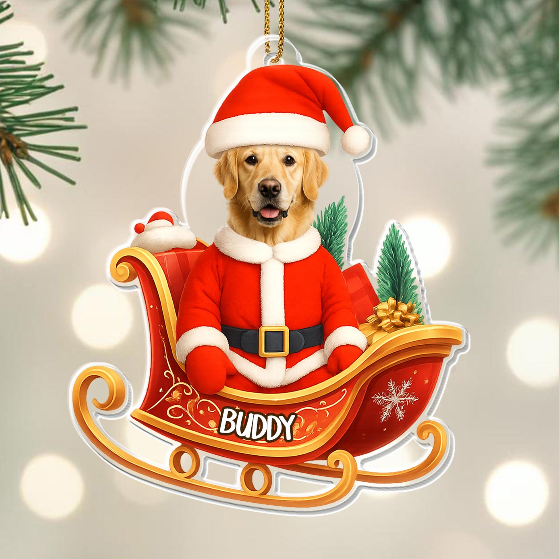 Santa Dog In Sleigh Christmas Ornament