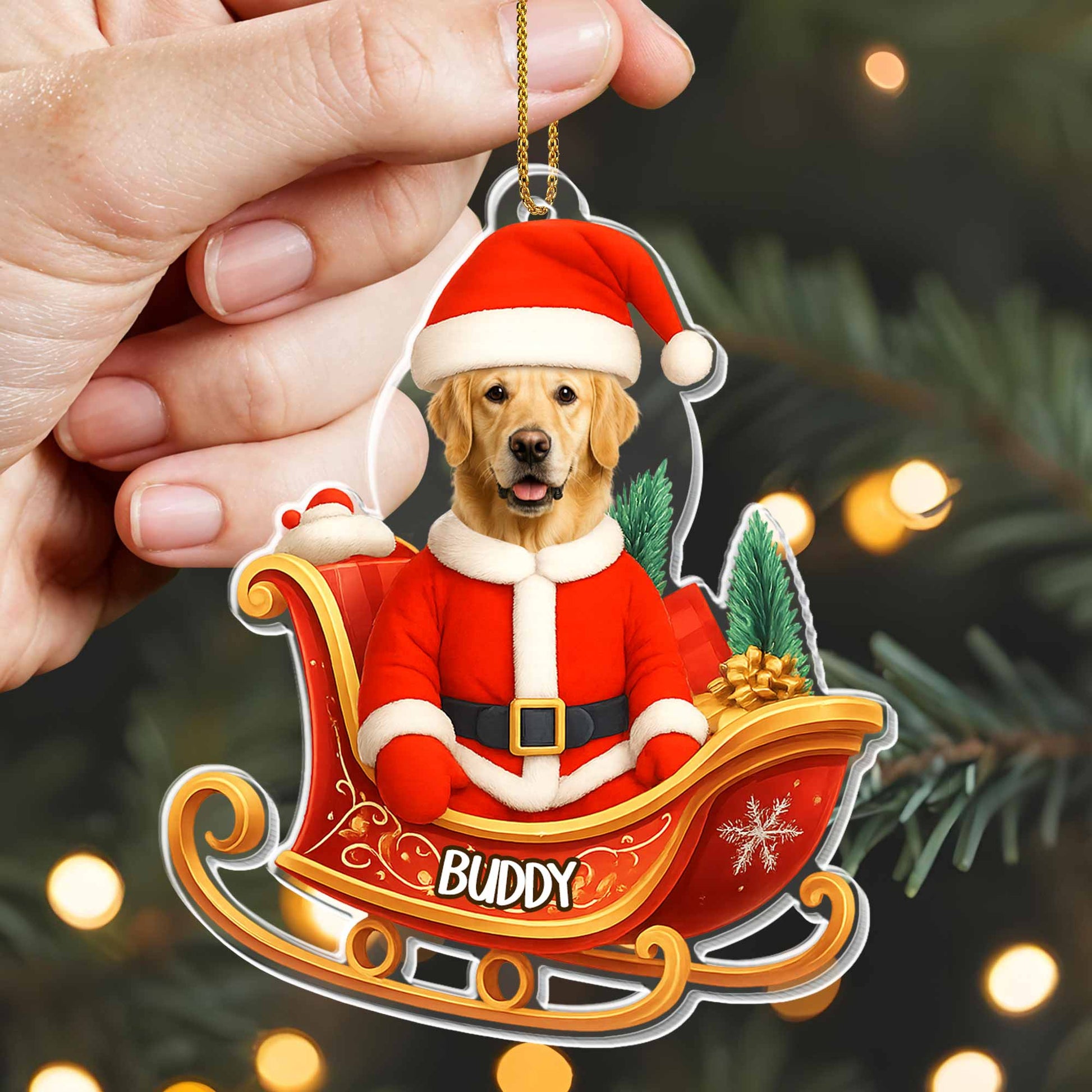 Santa Dog In Sleigh Christmas Ornament