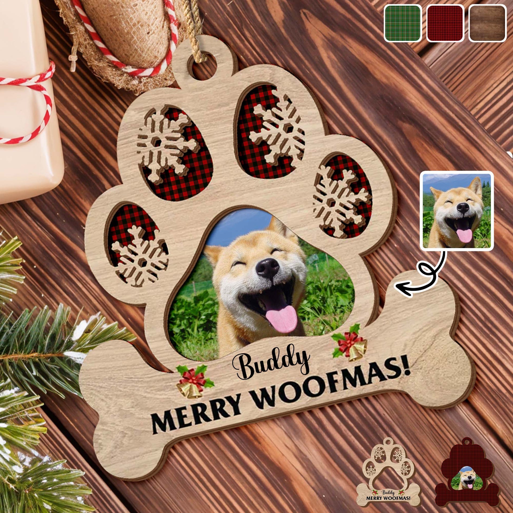 Merry Woofmas With Dog Paws And Snowflakes
