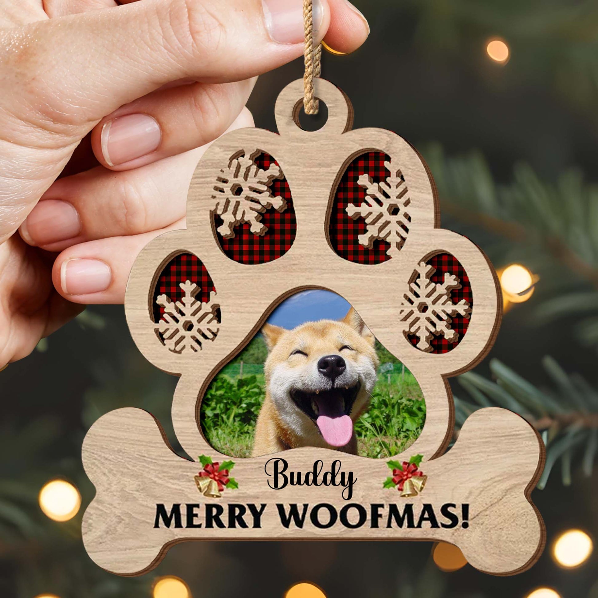 Merry Woofmas With Dog Paws And Snowflakes