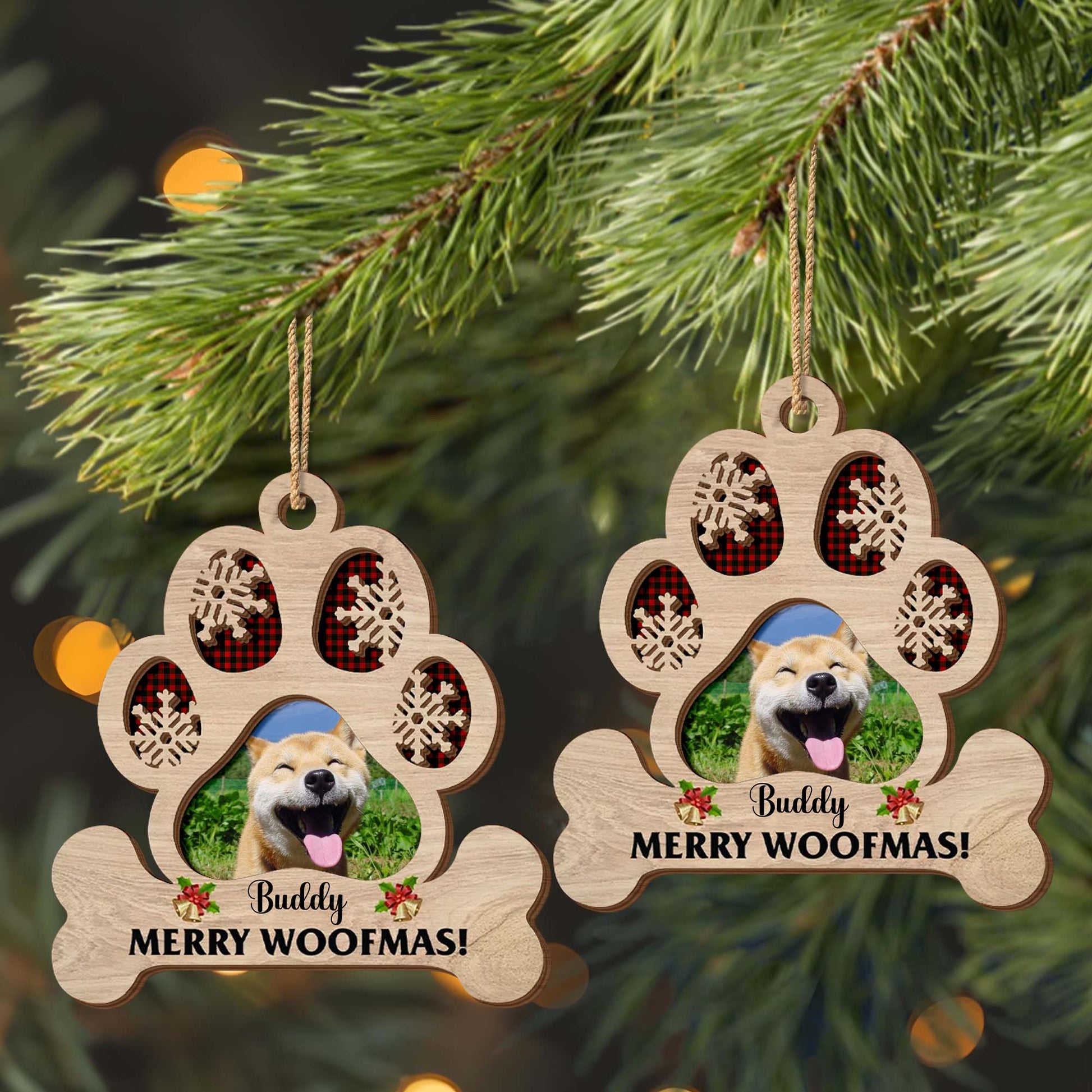 Merry Woofmas With Dog Paws And Snowflakes