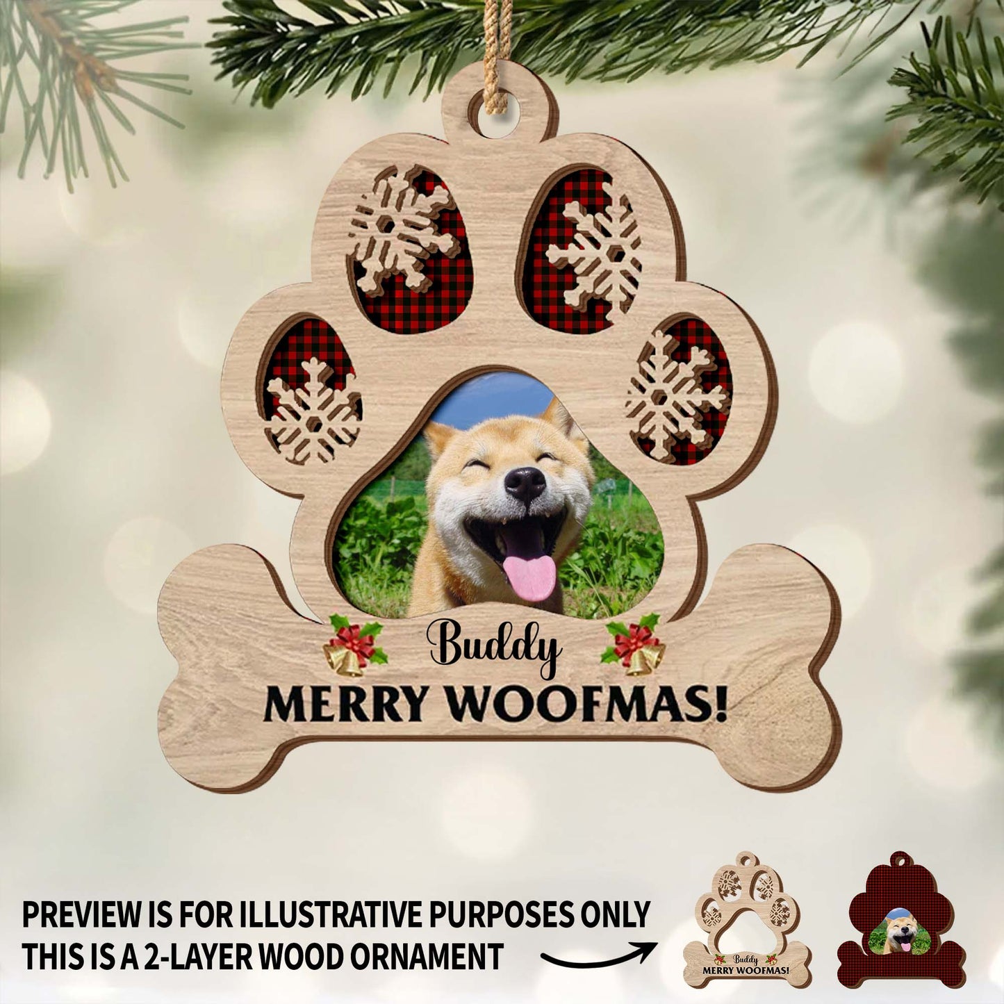 Merry Woofmas With Dog Paws And Snowflakes