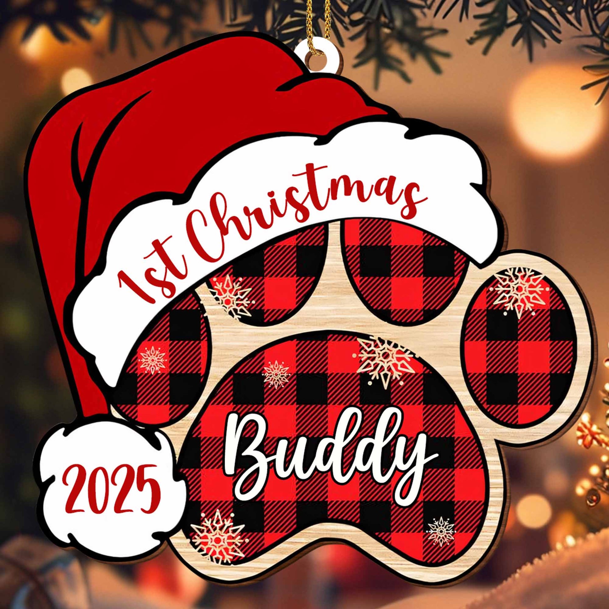 1st Christmas Buddy With Plaid Paws and Hat