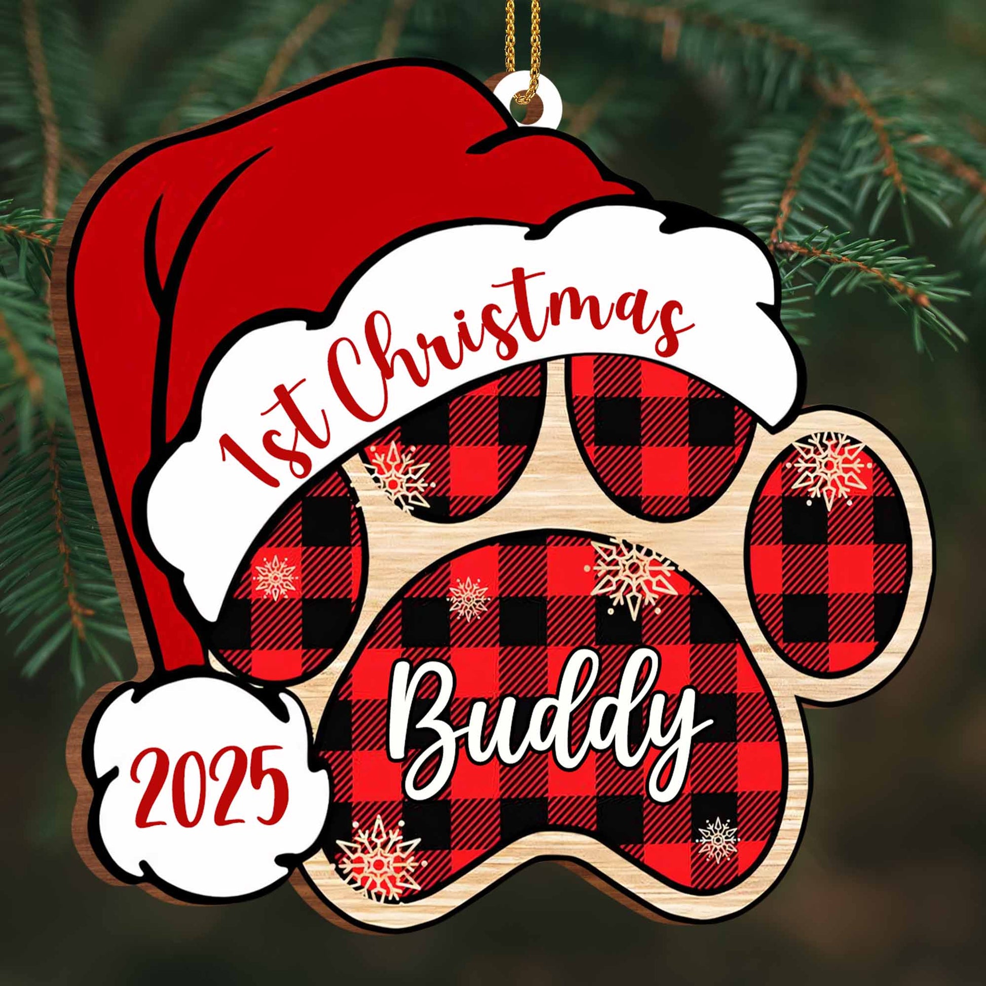 1st Christmas Buddy With Plaid Paws and Hat