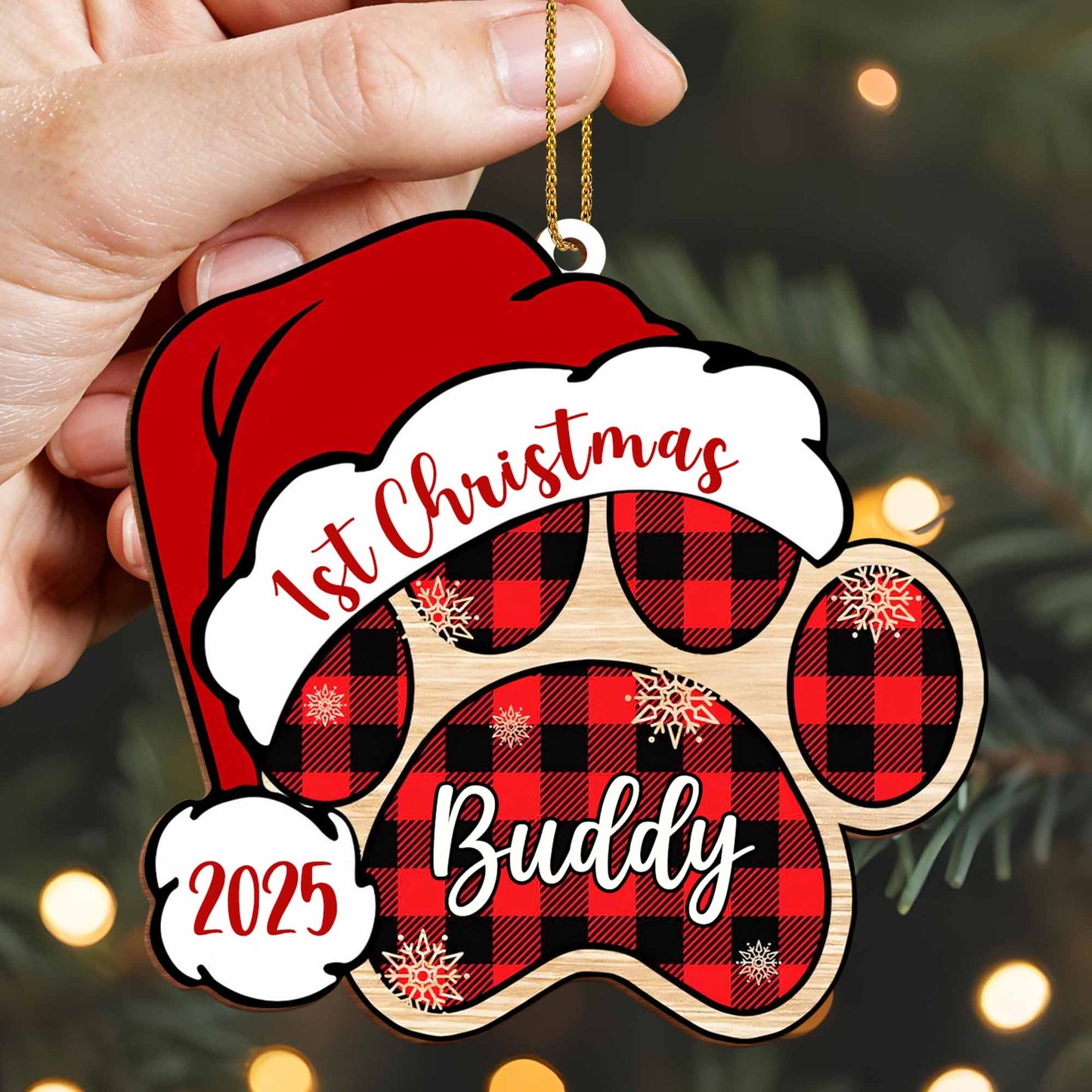 1st Christmas Buddy With Plaid Paws and Hat