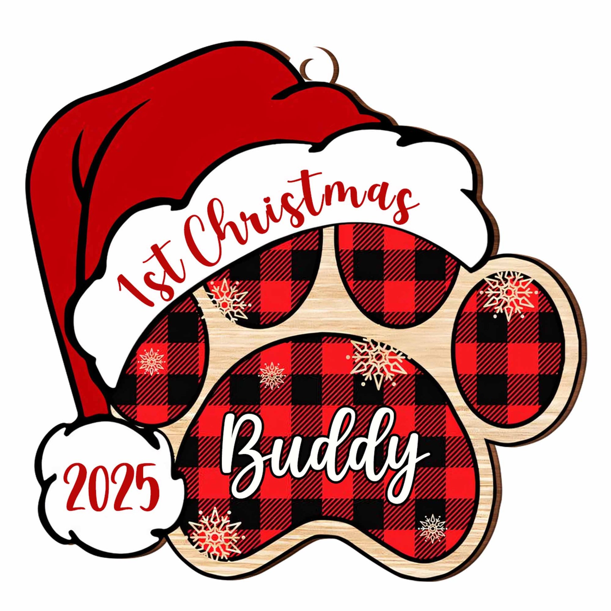 1st Christmas Buddy With Plaid Paws and Hat