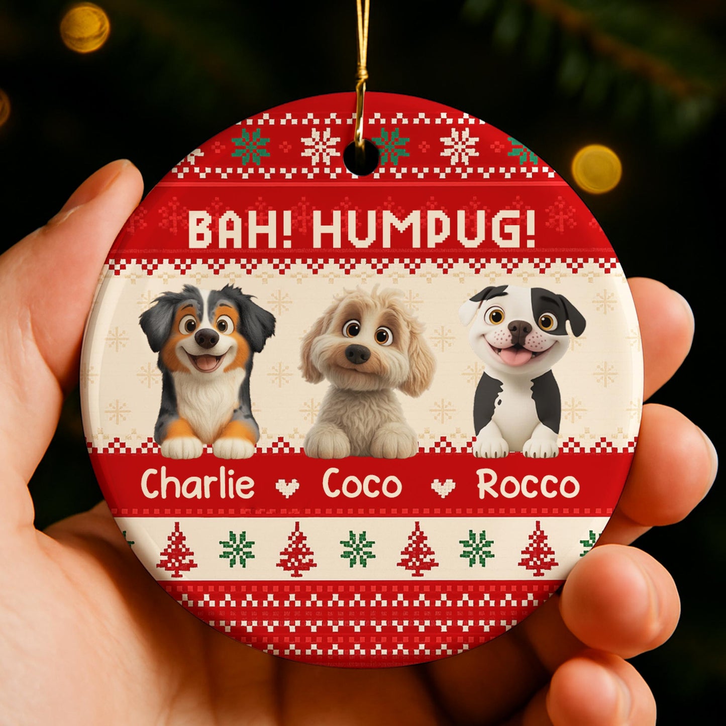 Bah Humpug With Dogs, Christmas Trees And Snowflakes