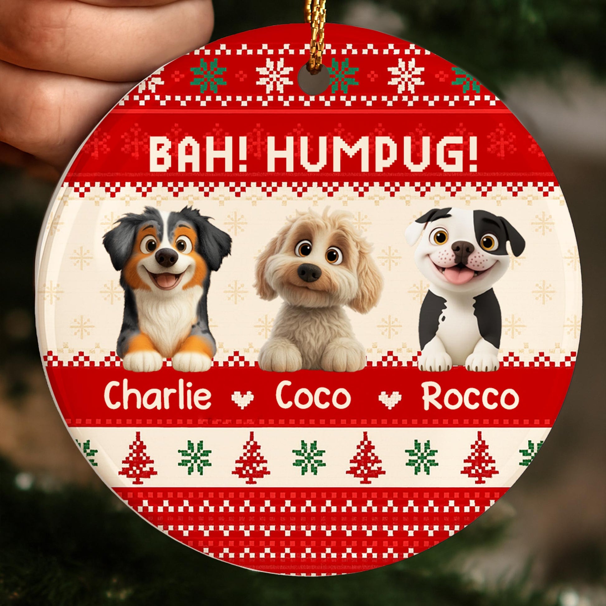 Bah Humpug With Dogs, Christmas Trees And Snowflakes