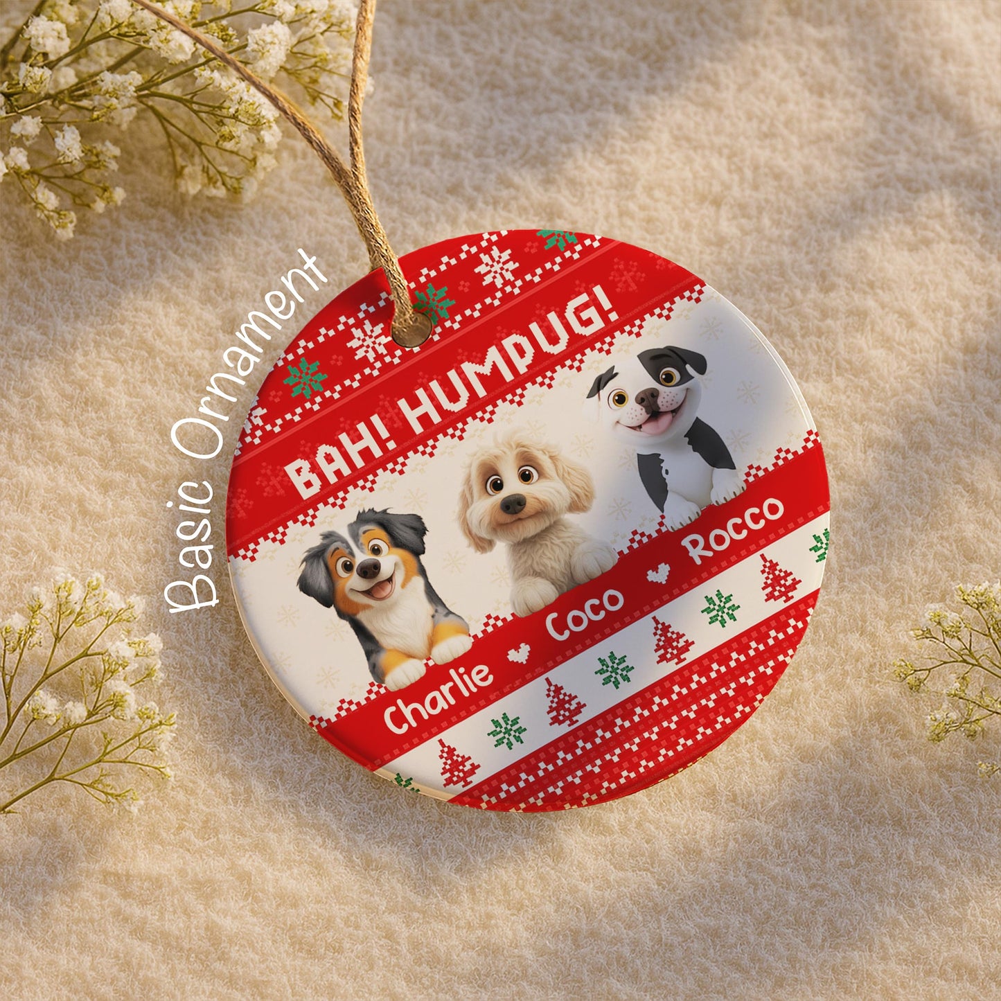 Bah Humpug With Dogs, Christmas Trees And Snowflakes