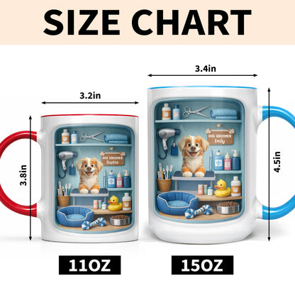 Dog Groomer With Adorable Puppy And Grooming Tools Design