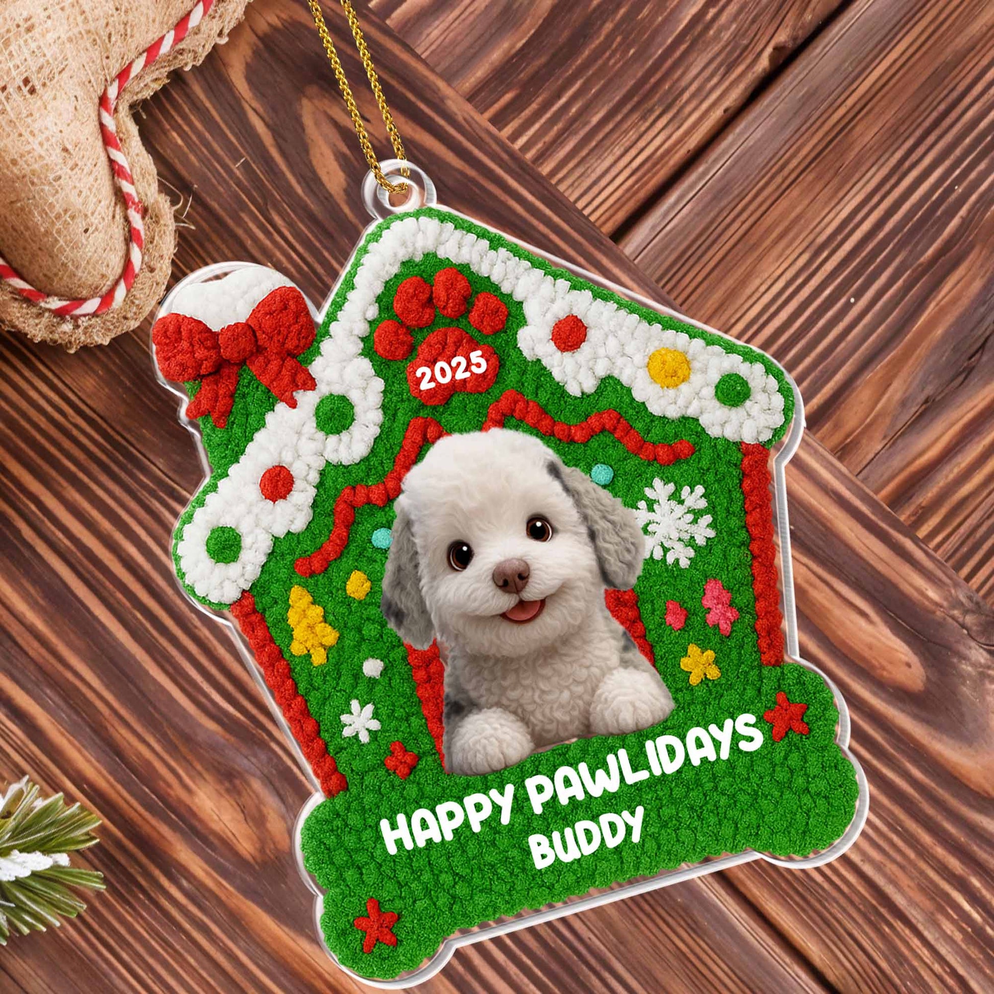 Happy Pawlidays Buddy, Dog With Christmas Decorations