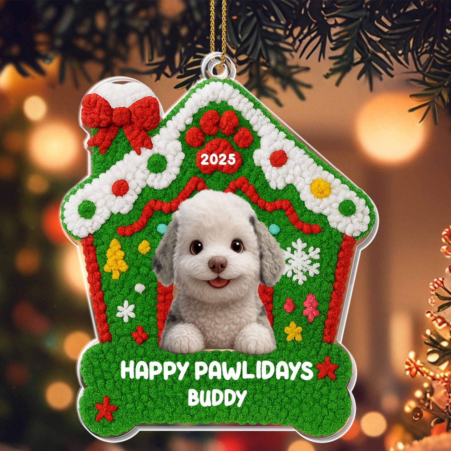 Happy Pawlidays Buddy, Dog With Christmas Decorations