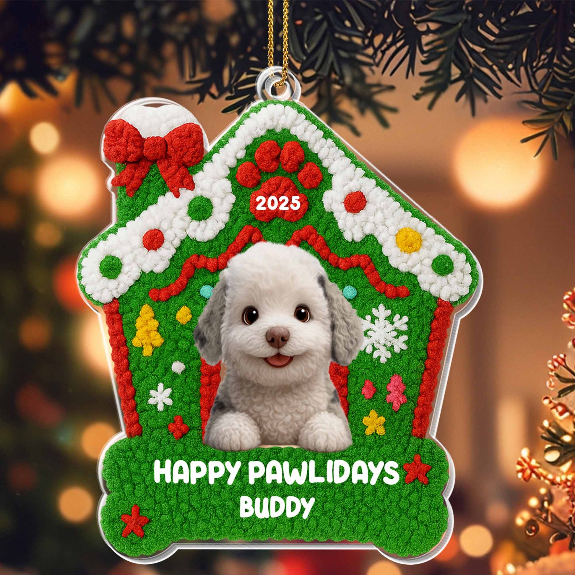 Happy Pawlidays Buddy, Dog With Christmas Decorations