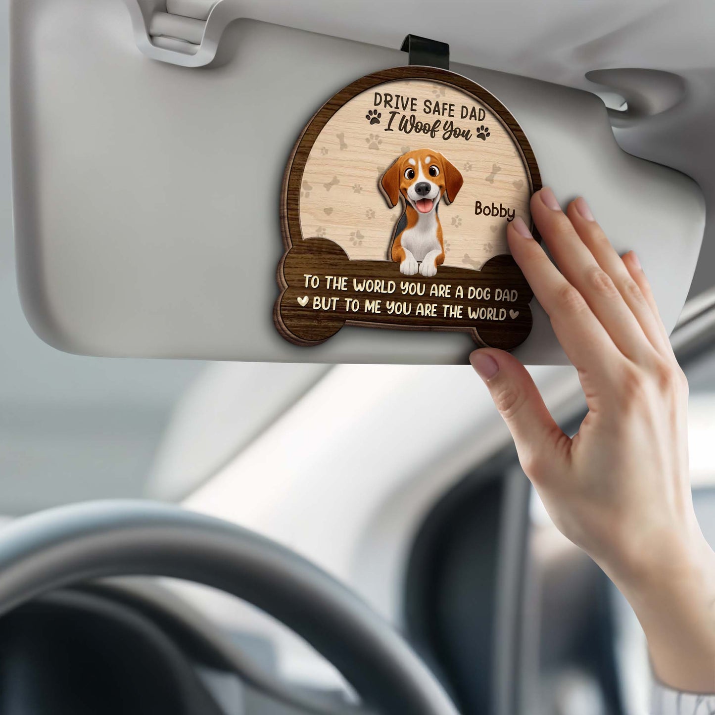 Drive Safe Dad I Woof You, Gift With Dog And Paw Prints - Personalized Custom Shaped Car Visor Clip - DOG130_VIS