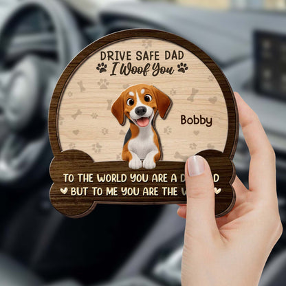 Drive Safe Dad I Woof You, Gift With Dog And Paw Prints - Personalized Custom Shaped Car Visor Clip - DOG130_VIS