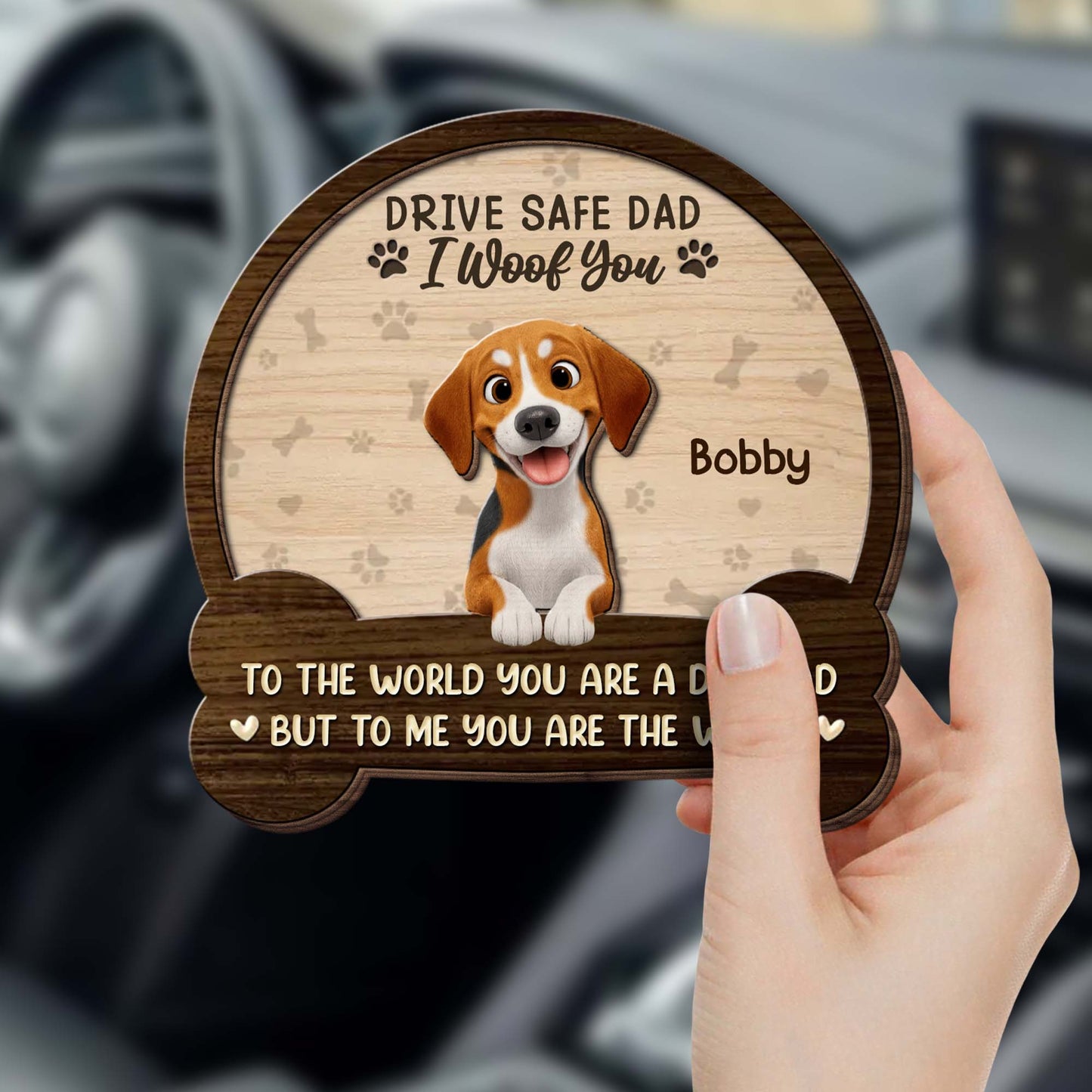 Drive Safe Dad I Woof You, Gift With Dog And Paw Prints - Personalized Custom Shaped Car Visor Clip - DOG130_VIS
