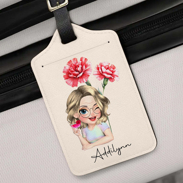 Personalized Custom Cartoon Girl Luggage Tag with Flowers