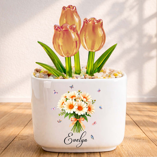 Blooming With Love And Beauty Custom Birth Month Flower And Tulip - Personalized Custom Glass Everlasting Tulips - DTG026_GLATU
