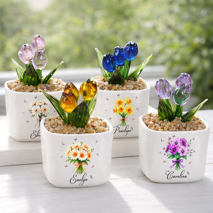 Blooming With Love And Beauty Custom Birth Month Flower And Tulip - Personalized Custom Glass Everlasting Tulips - DTG026_GLATU