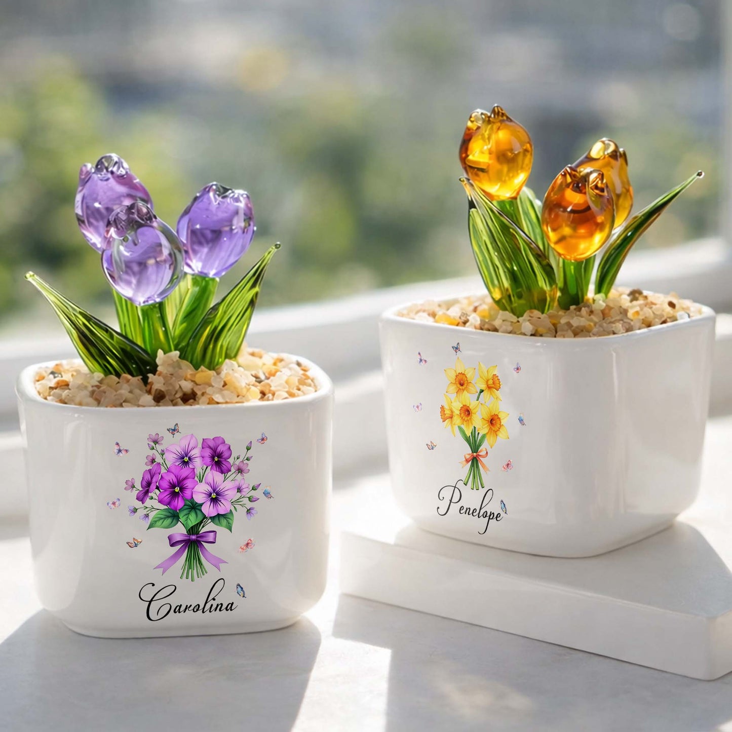 Blooming With Love And Beauty Custom Birth Month Flower And Tulip - Personalized Custom Glass Everlasting Tulips - DTG026_GLATU
