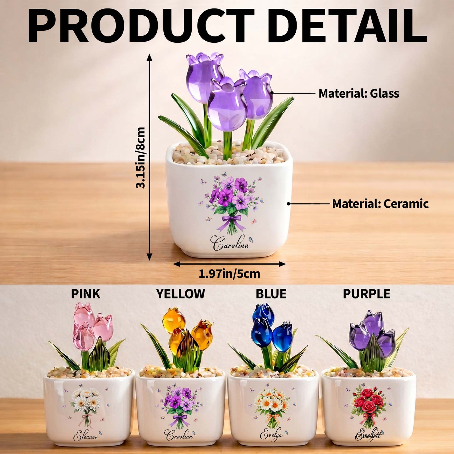 Blooming With Love And Beauty Custom Birth Month Flower And Tulip - Personalized Custom Glass Everlasting Tulips - DTG026_GLATU