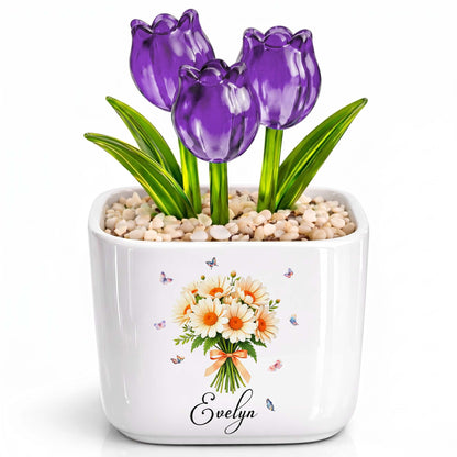 Blooming With Love And Beauty Custom Birth Month Flower And Tulip - Personalized Custom Glass Everlasting Tulips - DTG026_GLATU