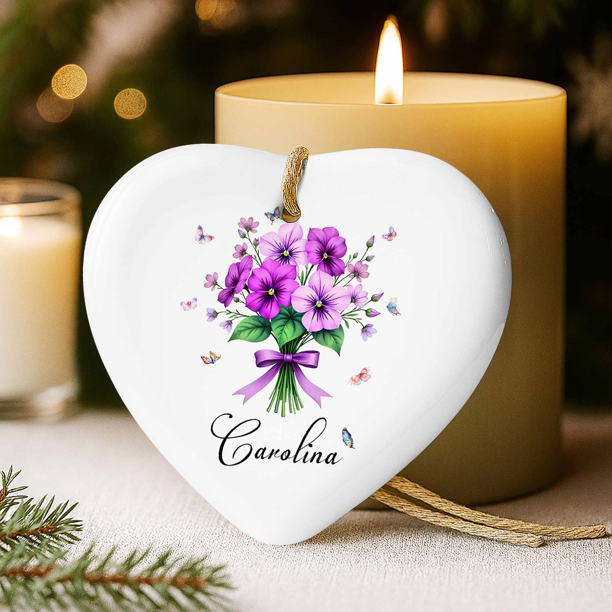 Vibrant Flowers And Delicate Butterflies Heart Ornament