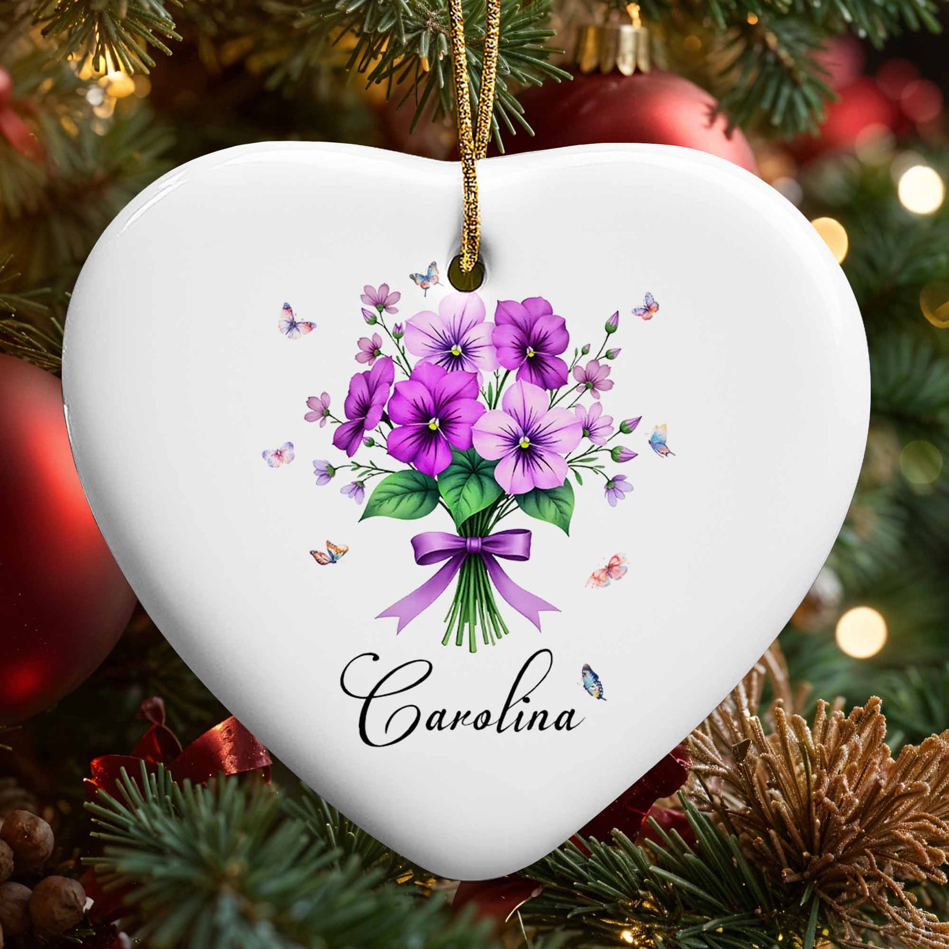 Vibrant Flowers And Delicate Butterflies Heart Ornament