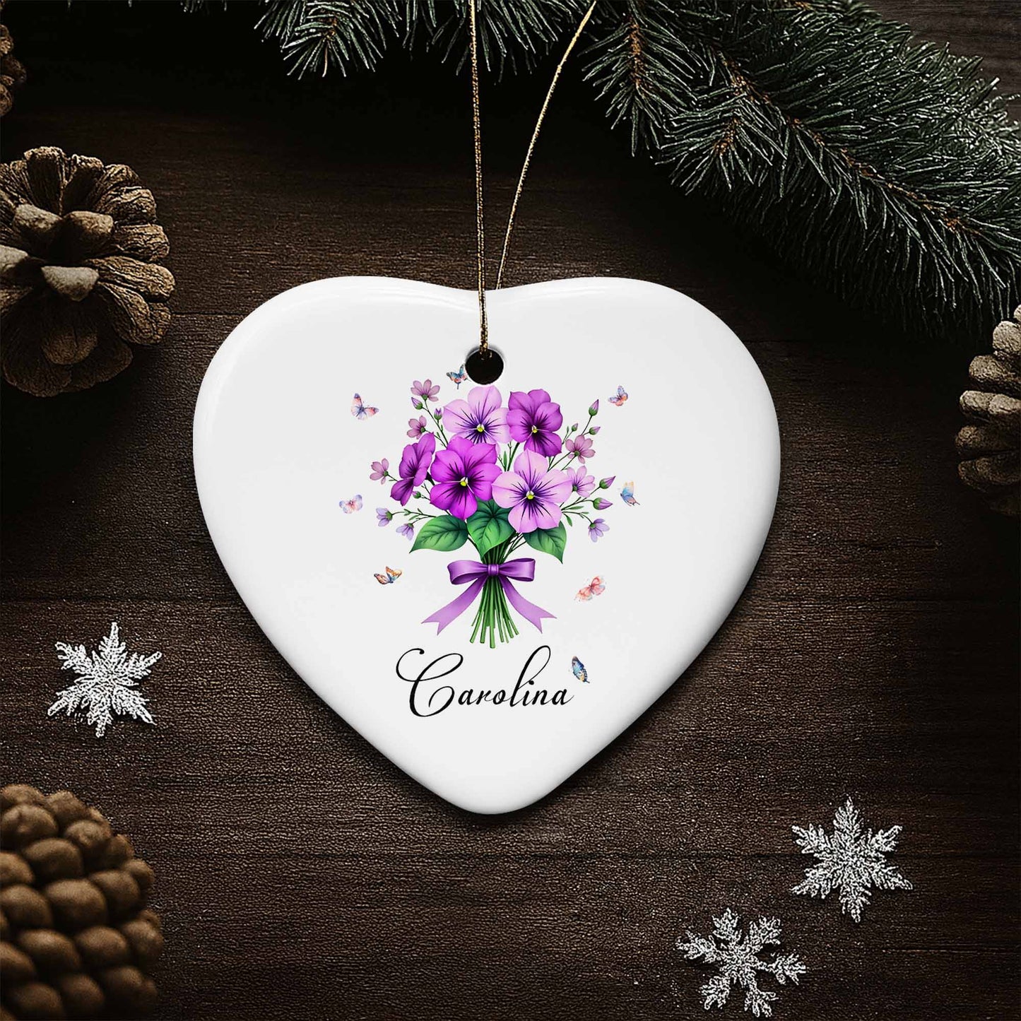 Vibrant Flowers And Delicate Butterflies Heart Ornament