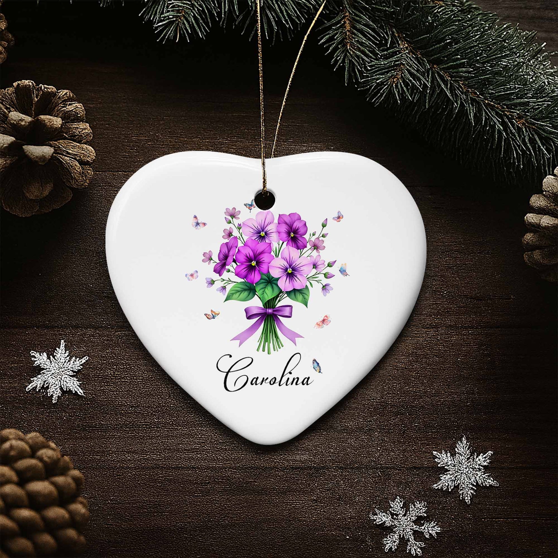 Vibrant Flowers And Delicate Butterflies Heart Ornament