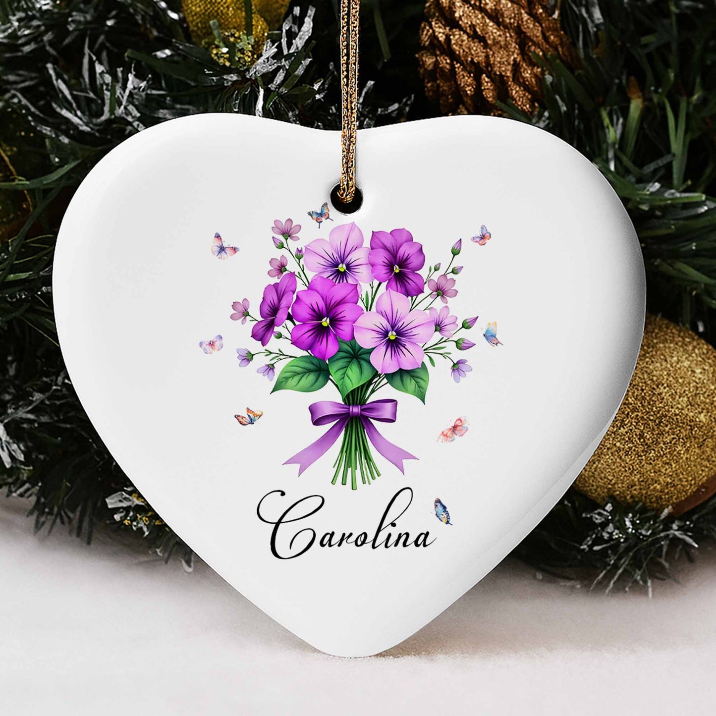 Vibrant Flowers And Delicate Butterflies Heart Ornament