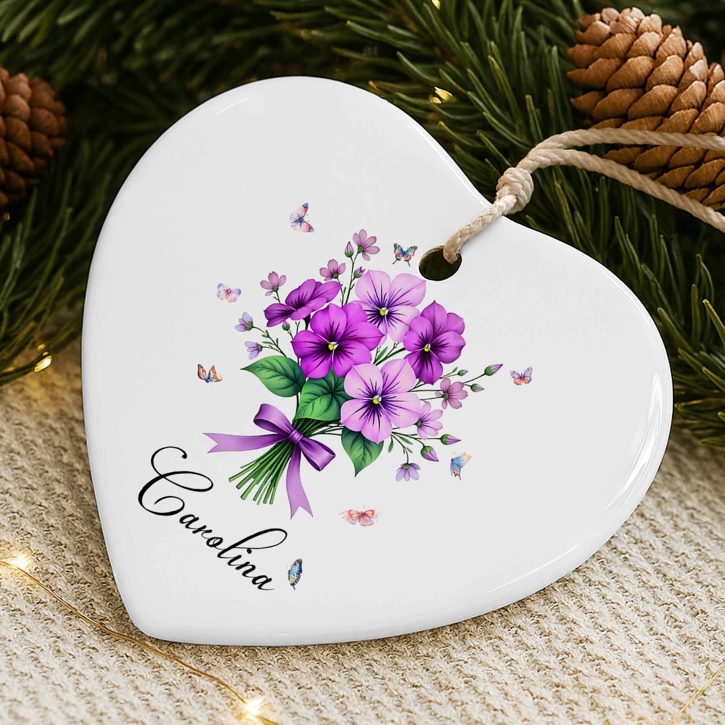 Vibrant Flowers And Delicate Butterflies Heart Ornament