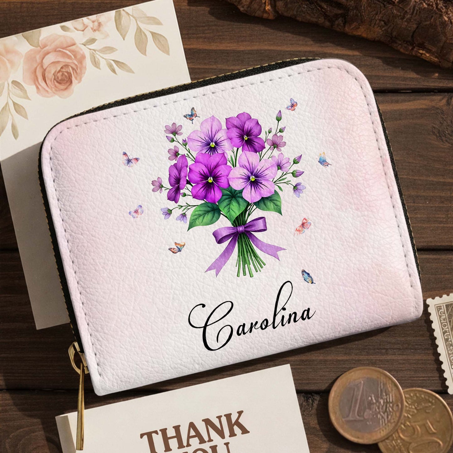 Beautiful Bouquet And Dainty Butterflies Mini Wallet