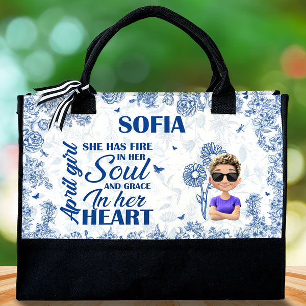 Sac fourre-tout en toile personnalisé « Elle a le feu dans l'âme et la grâce dans le cœur » - DTG033_CTOT