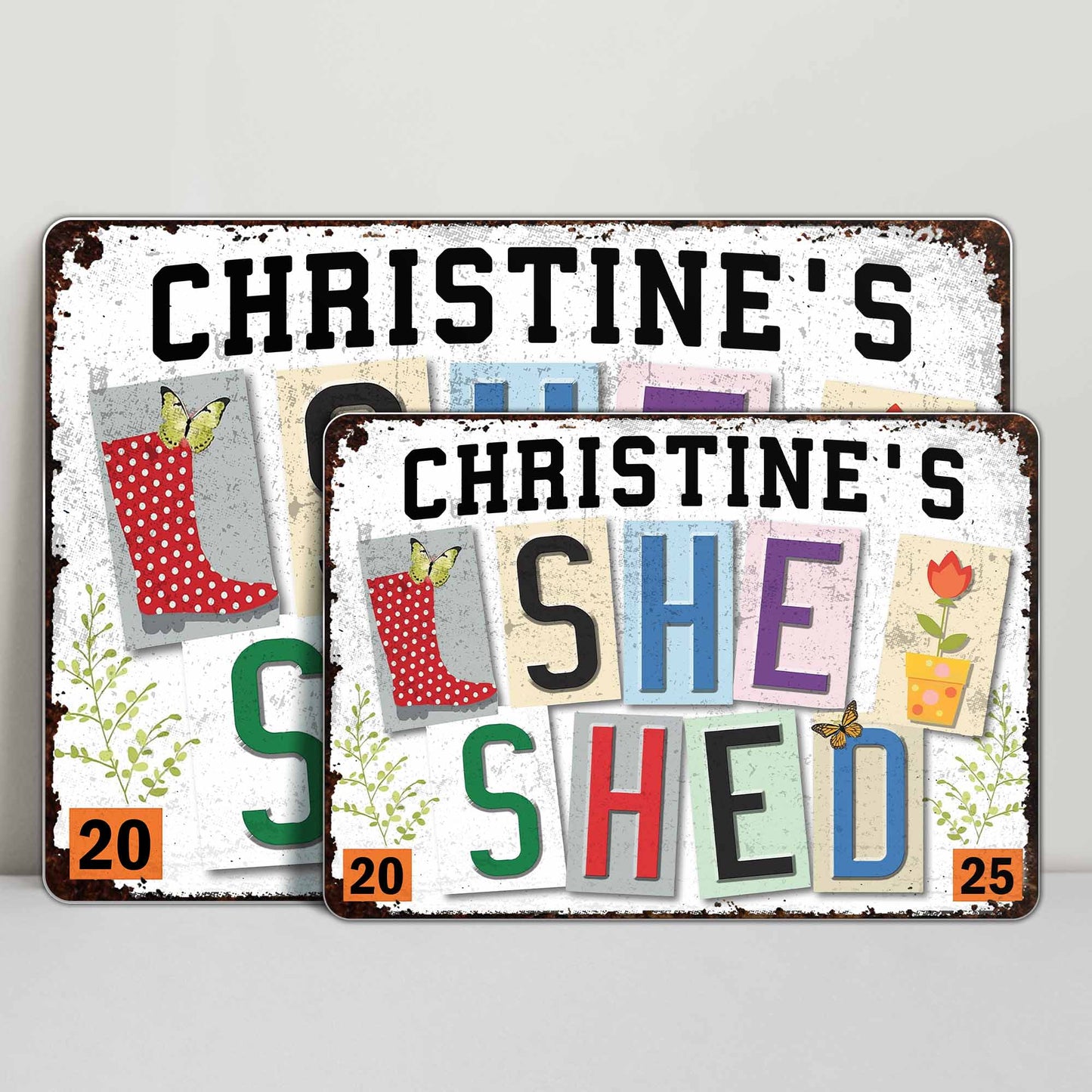 She Shed, Garden Boot, Flower And Butterfly Design - Personalized Metal Sign - DTG038_MSIGN