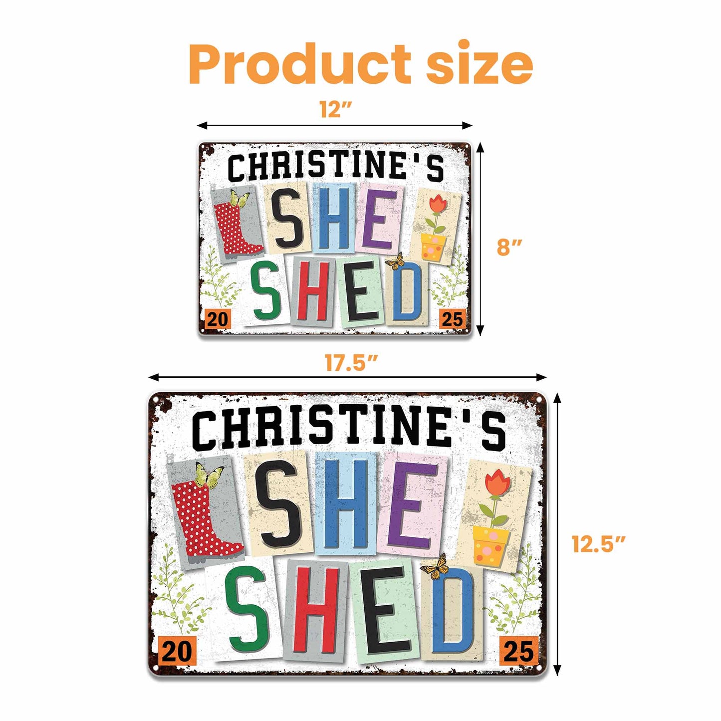 She Shed, Garden Boot, Flower And Butterfly Design - Personalized Metal Sign - DTG038_MSIGN