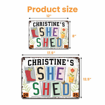 She Shed, Garden Boot, Flower And Butterfly Design - Personalized Metal Sign - DTG038_MSIGN