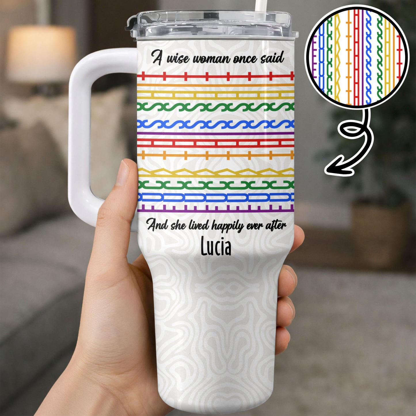 A Wise Woman Once Said Happily Ever After Colorful Embroidery Patterns - Personalized 40oz Tumbler With Straw - DTG039_TBS