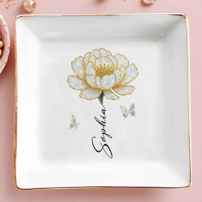 Elegant Custom Jewelry Dish With Flower And Butterflies