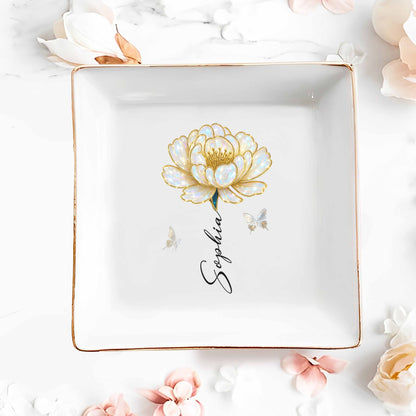 Elegant Custom Jewelry Dish With Flower And Butterflies