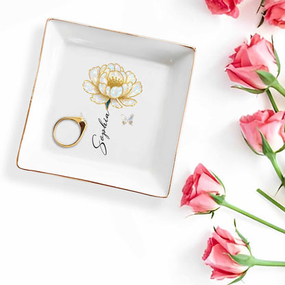 Elegant Custom Jewelry Dish With Flower And Butterflies