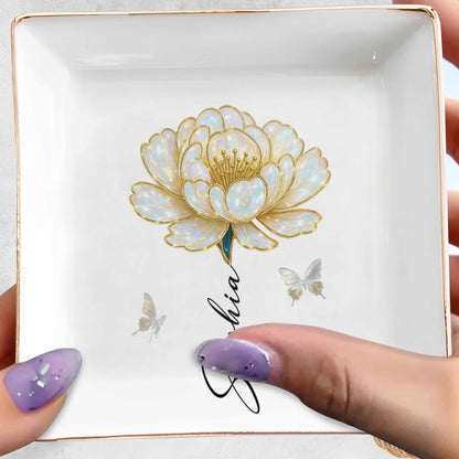 Elegant Custom Jewelry Dish With Flower And Butterflies