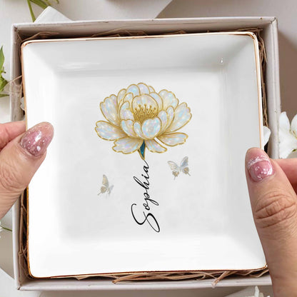 Elegant Custom Jewelry Dish With Flower And Butterflies