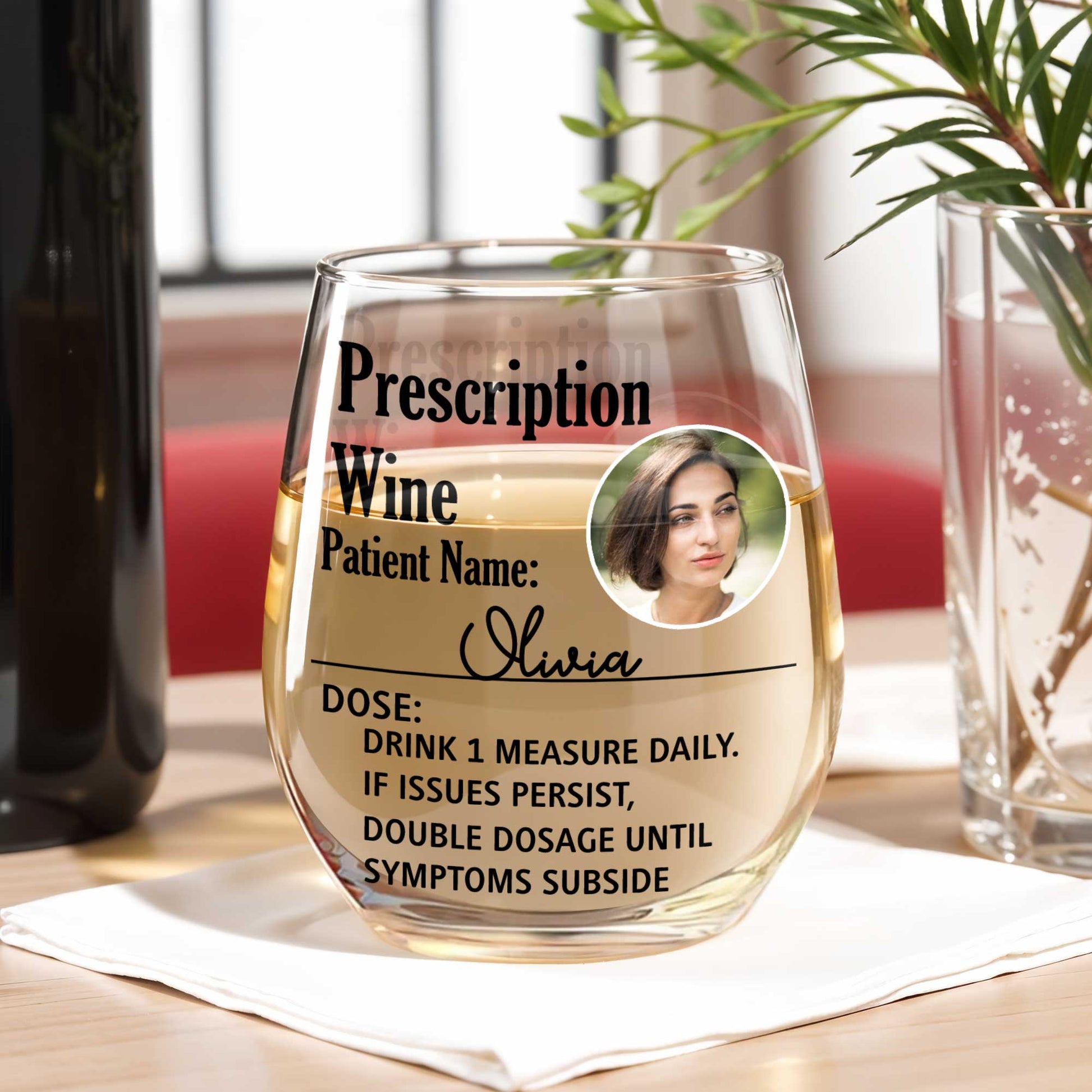 Prescription Wine, Drink 1 Measure Daily, Double Dosage Fun Wine Glass