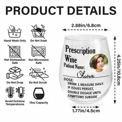 Prescription Wine, Drink 1 Measure Daily, Double Dosage Fun Wine Glass