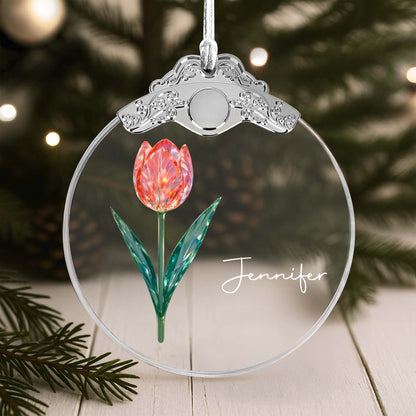 Personalize With Your Loved One's Name Beautiful Tulip - Personalized Glass Ornament With Silver Cap - DTG053_GOSICA