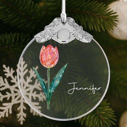 Personalize With Your Loved One's Name Beautiful Tulip - Personalized Glass Ornament With Silver Cap - DTG053_GOSICA