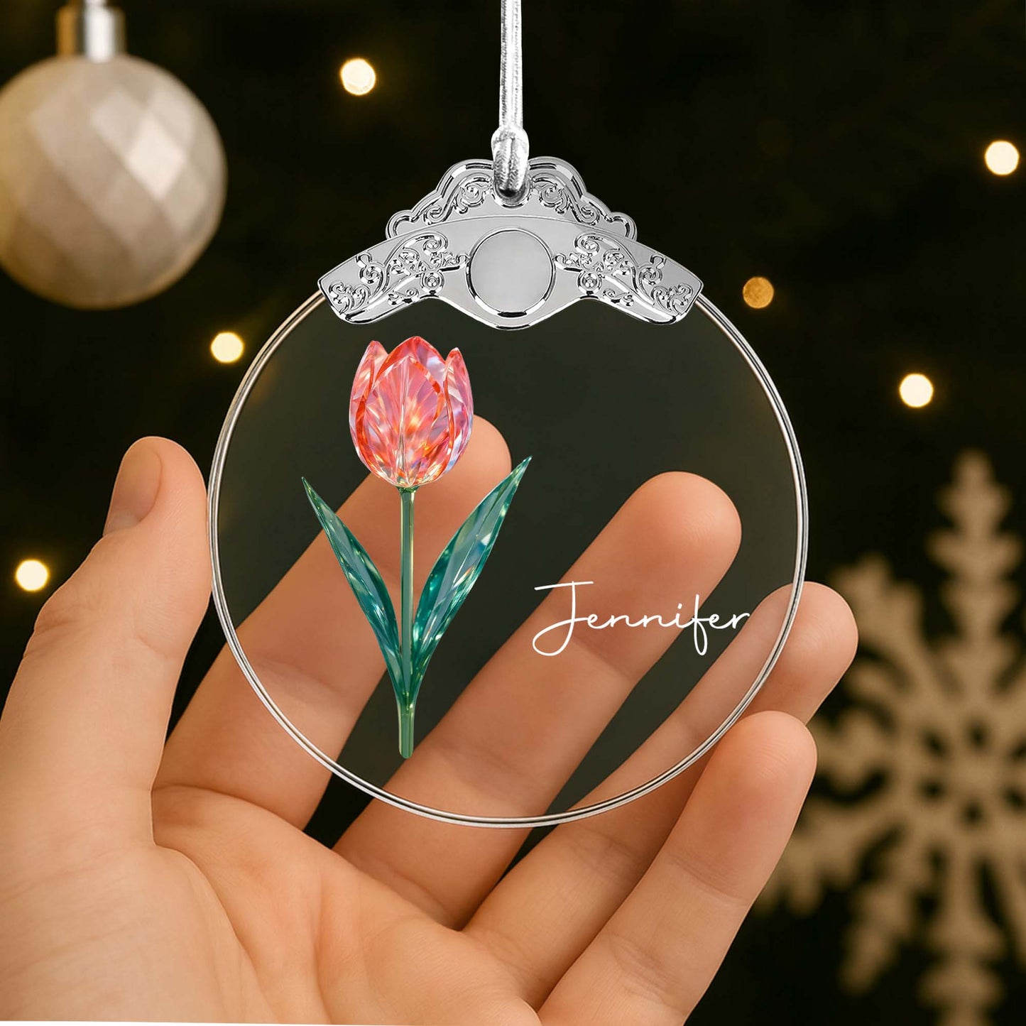 Personalize With Your Loved One's Name Beautiful Tulip - Personalized Glass Ornament With Silver Cap - DTG053_GOSICA