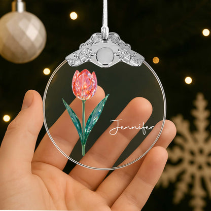 Personalize With Your Loved One's Name Beautiful Tulip - Personalized Glass Ornament With Silver Cap - DTG053_GOSICA