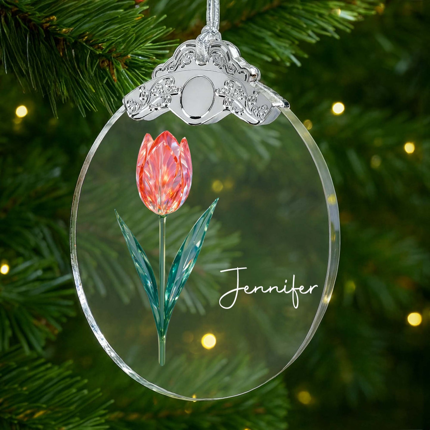 Personalize With Your Loved One's Name Beautiful Tulip - Personalized Glass Ornament With Silver Cap - DTG053_GOSICA